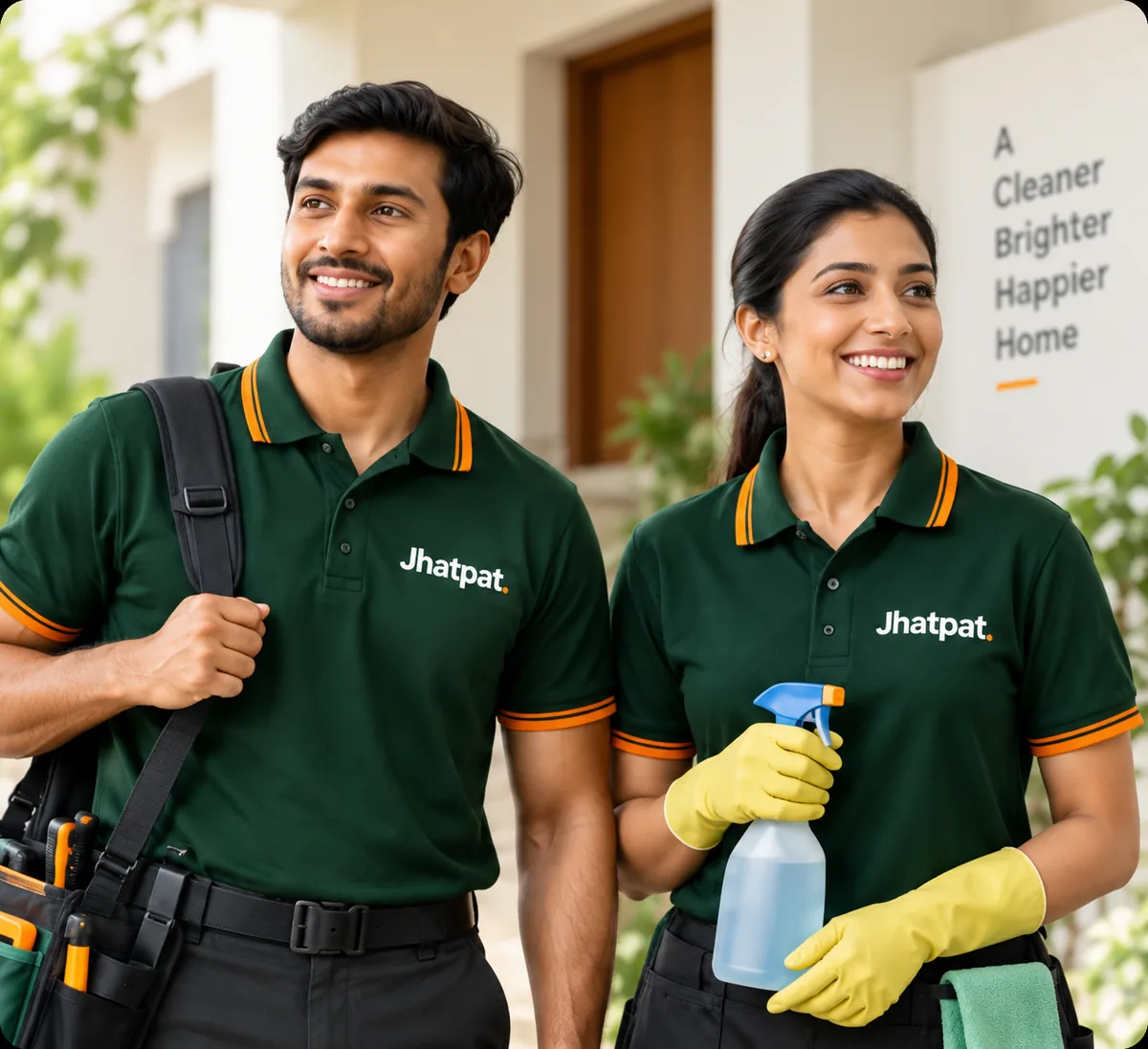 Jhatpat service professionals in forest green uniforms